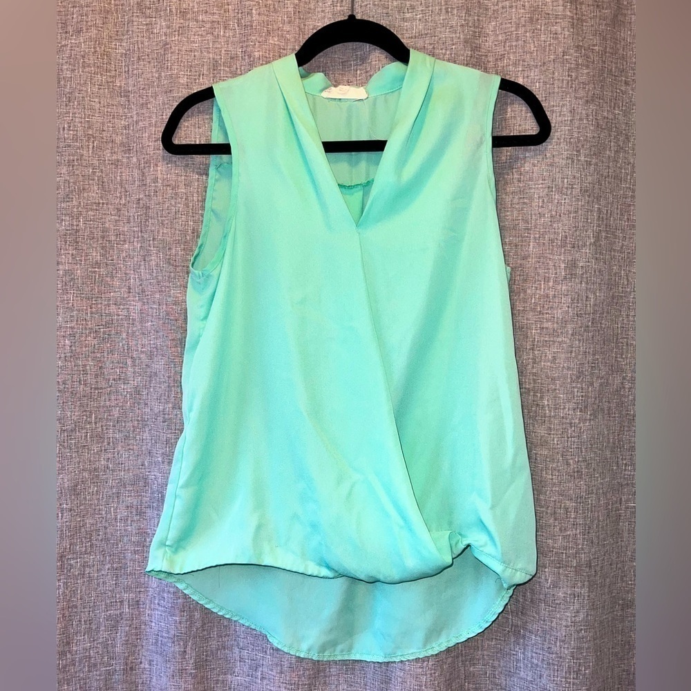 Hippie Rose Mint Green Sleeveless Surplice Blouse